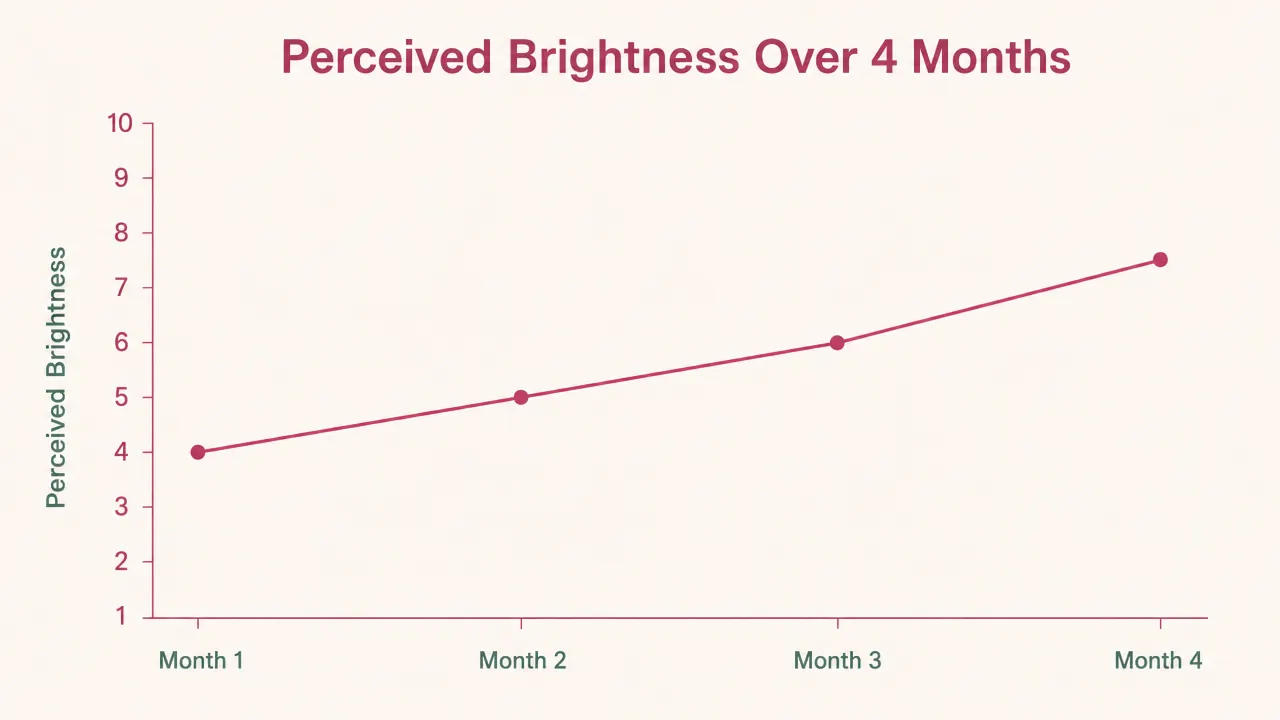 Simple chart showing skin brightness rating over four months of vitamin C serum use